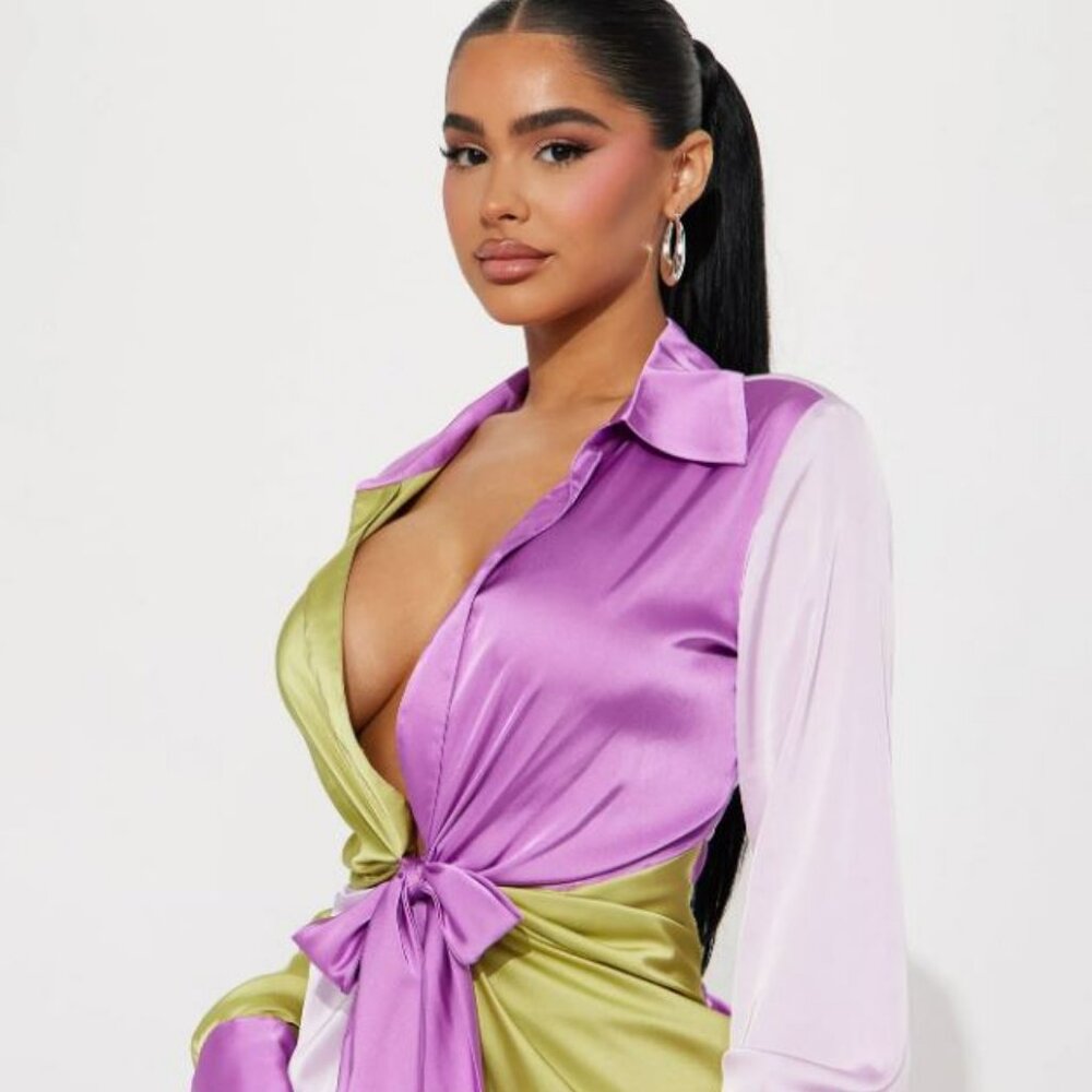Satin Mini Dress - Purple/combo